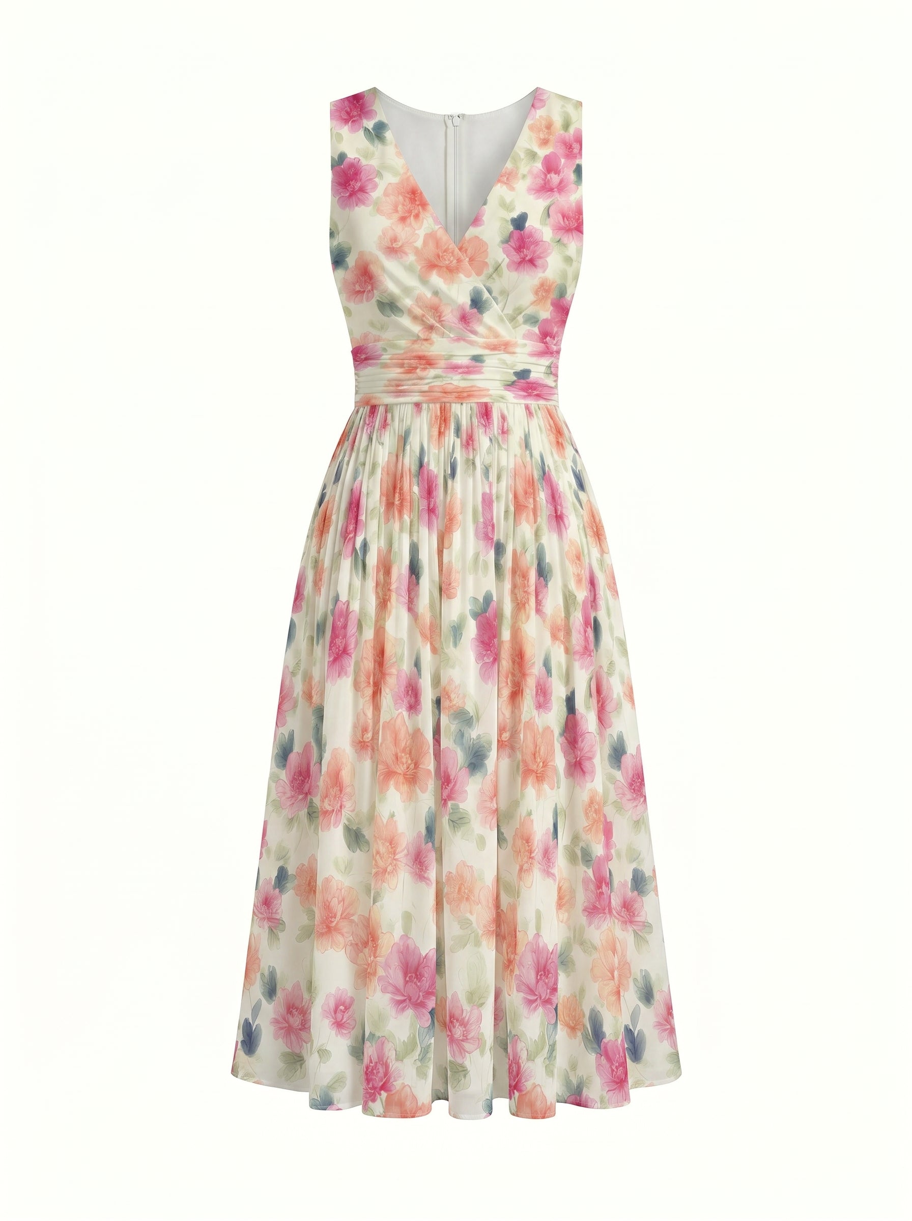 CORINNE
Floral Print V Neck A Line Midi Dress