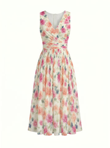 CORINNE
Floral Print V Neck A Line Midi Dress