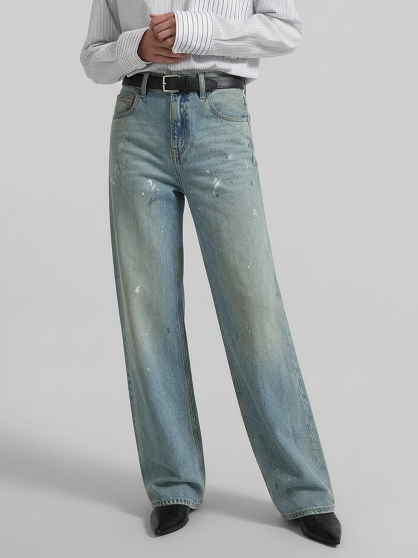 Paint Detail Straight Jeans