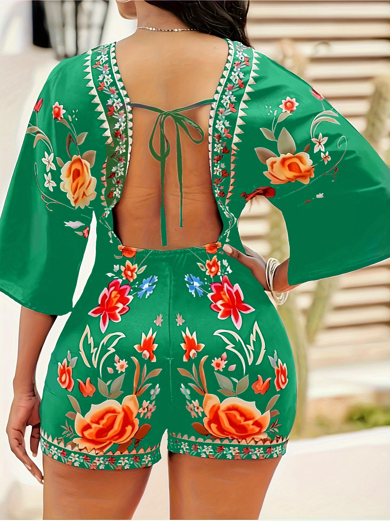 Boho Floral V Neck Romper