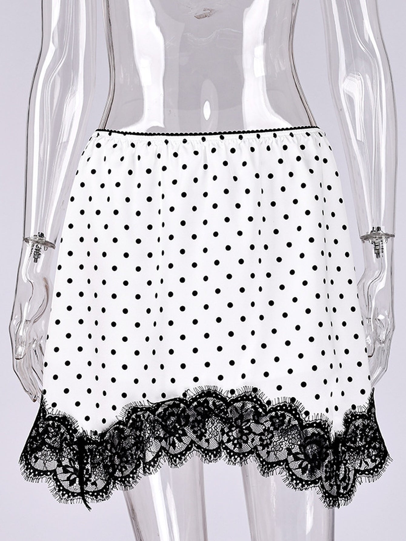 Polka Dot Lace Trim Mini Skirt