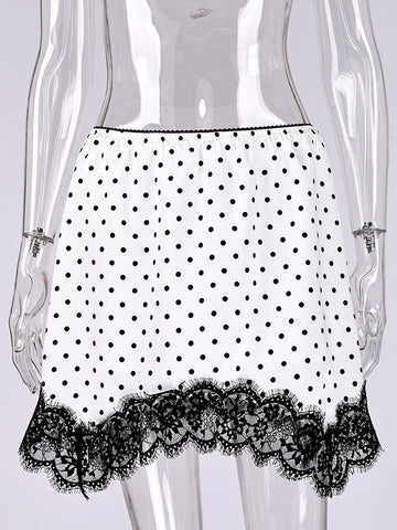 Polka Dot Lace Trim Mini Skirt
