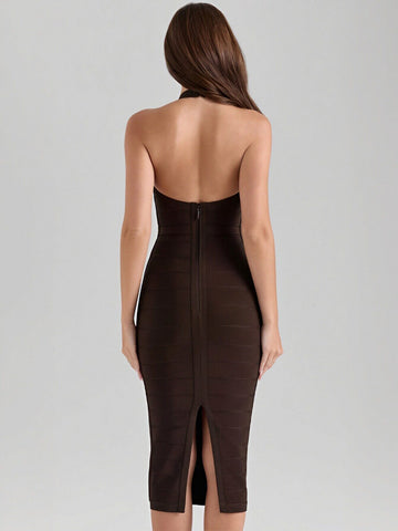 Sultry Halter Bodycon Midi Dress