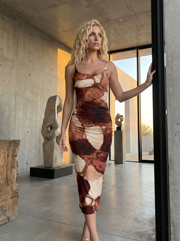 Norah ZHAO's Giraffe Print Midi Dress
