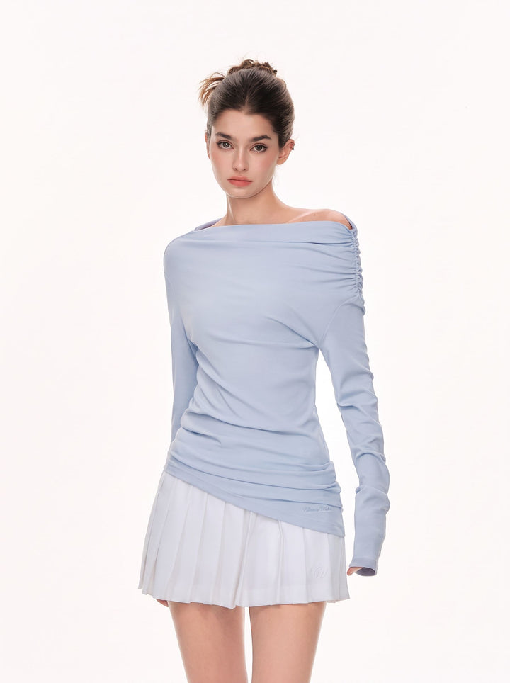 Ruched Off Shoulder Long Sleeve Tee
