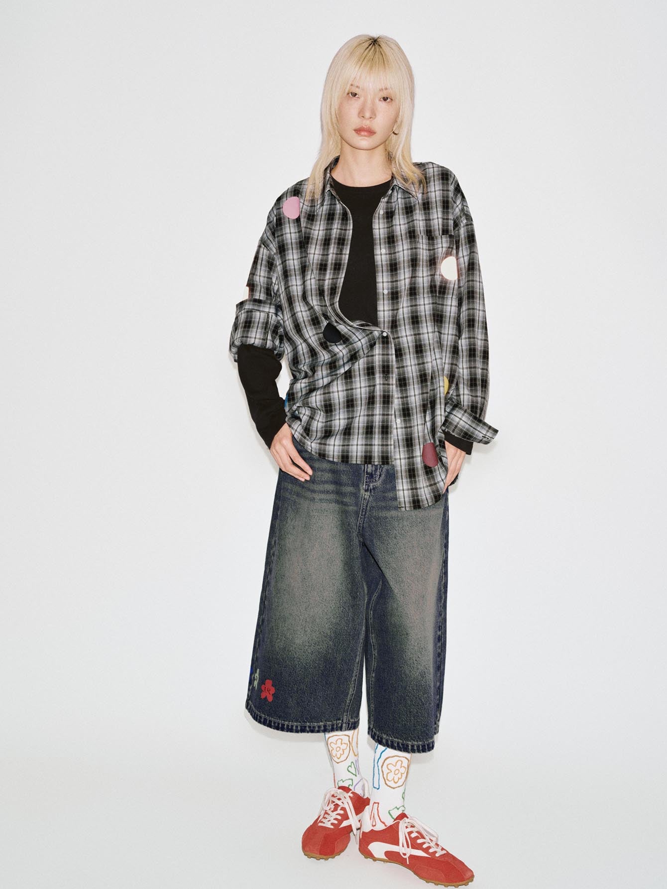 Urban Revivo Patchwork Contrast Check Shirts-Black check