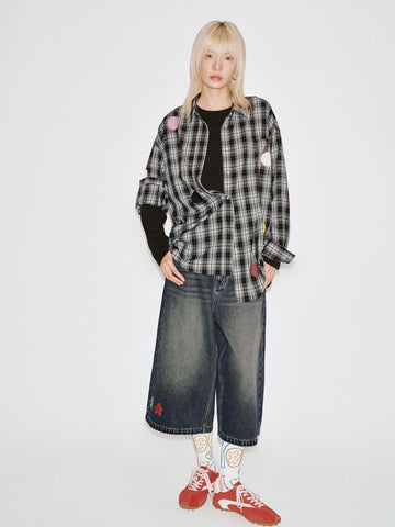 Urban Revivo Patchwork Contrast Check Shirts-Black check