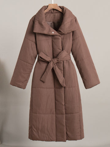 Elegant Belted Long Puffer Coat