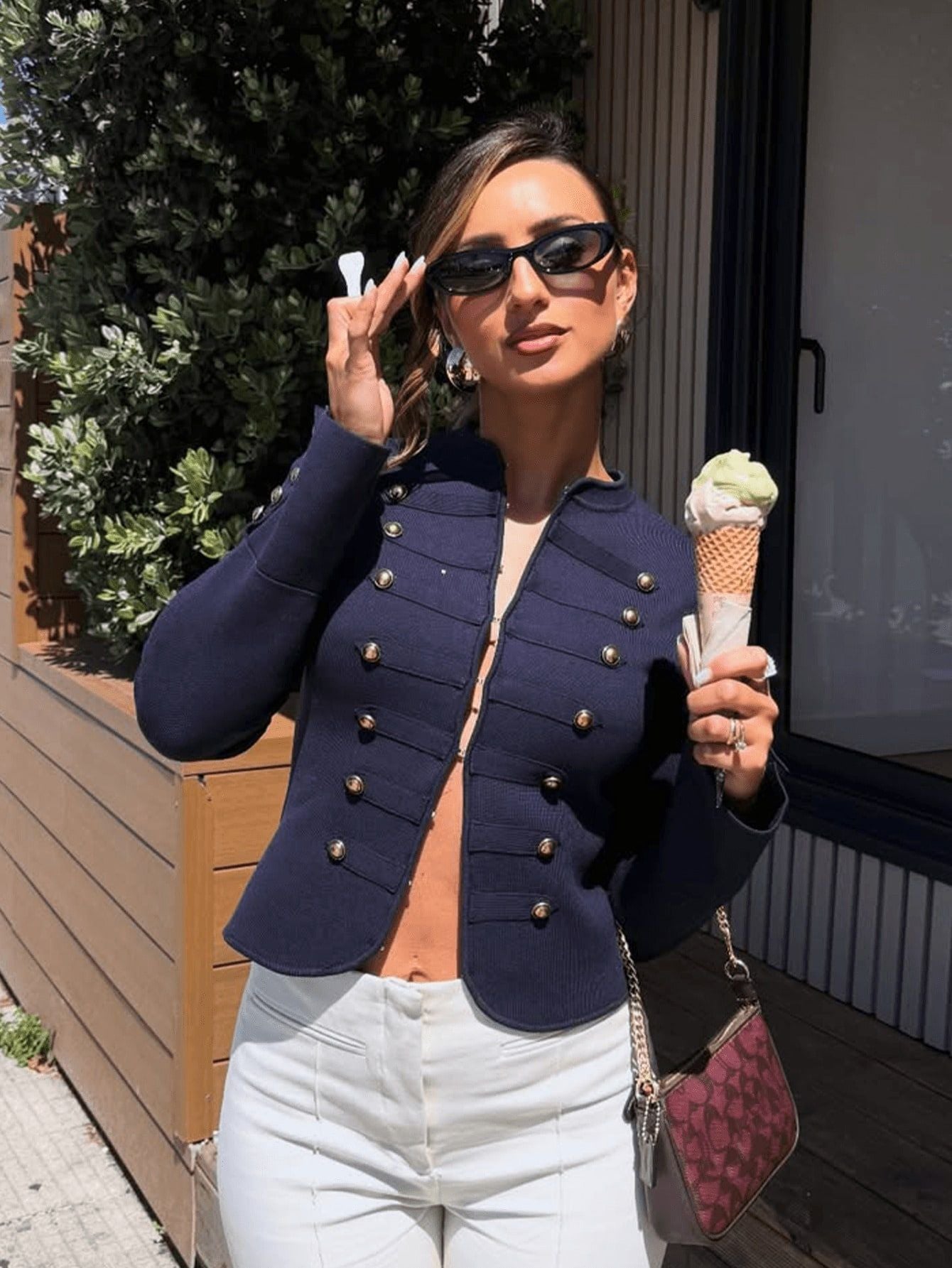 Military Inspired Gold Button Knit Jacket