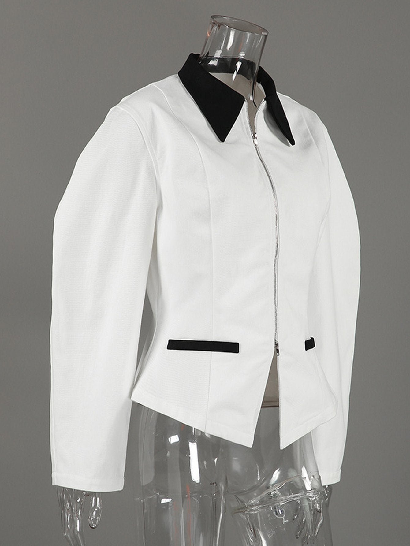 Tailored Contrast Collar Zip Up Jacket