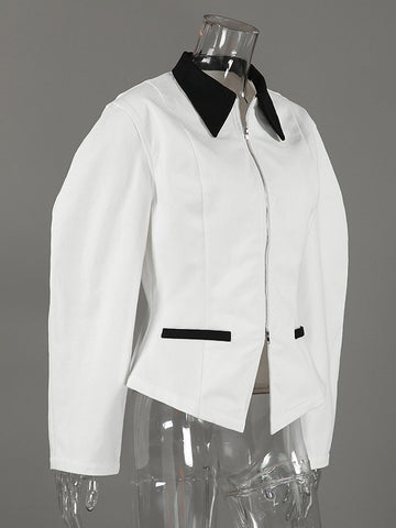 Tailored Contrast Collar Zip Up Jacket