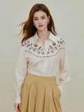 Embroidered Striped Cotton Button Down Shirt