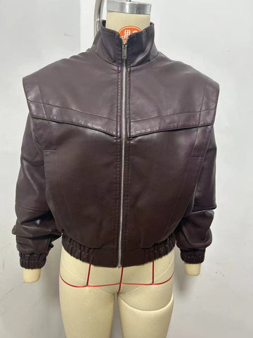 Oversized Faux Leather Bomber Jacket