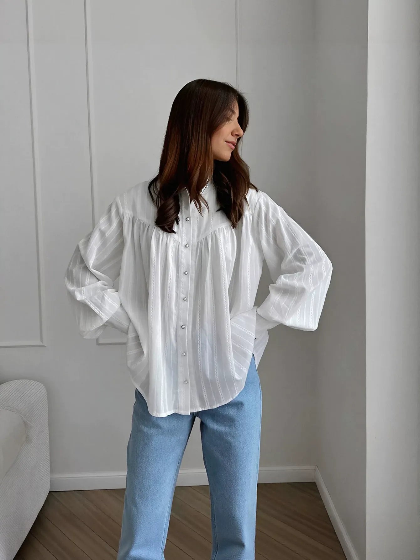 Oversized Textured Button Down Shirt