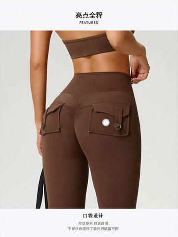 High Waisted Ruched Flare Yoga Pants