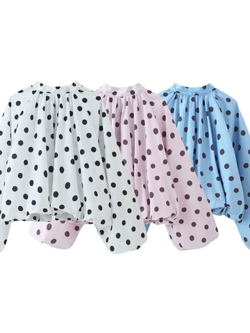 Polka Dot Balloon Sleeve Chiffon Blouse