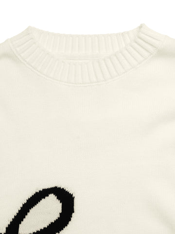 Cozy Bow Graphic Knit Pullover Sweater