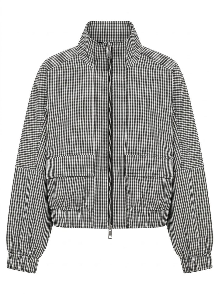 Chic Gingham Zip Up Bomber Jacket