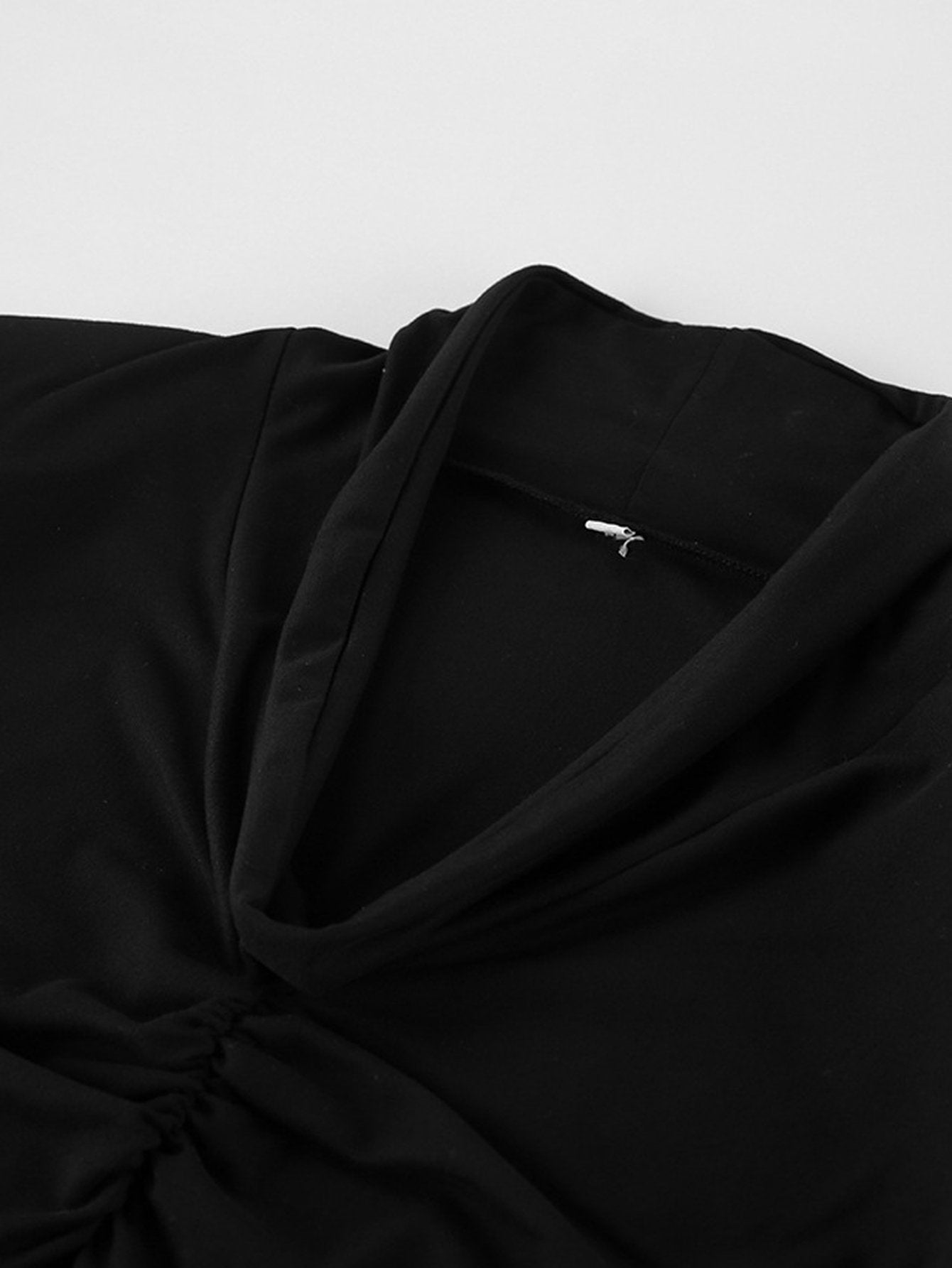 Plunging Neck Tie Front Long Sleeve Top
