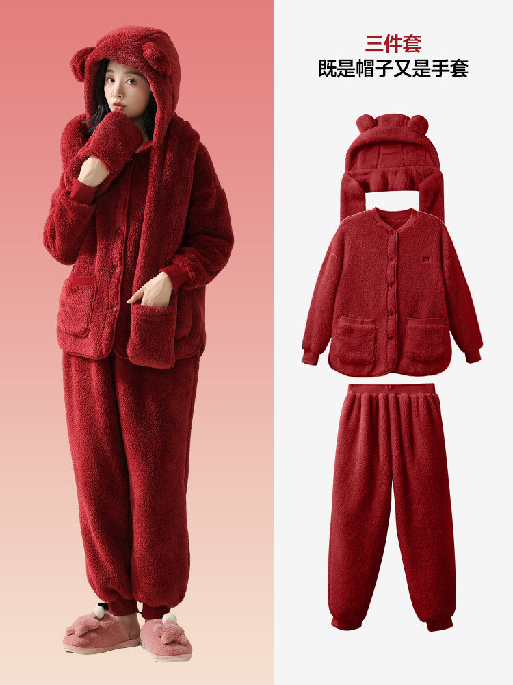 Cozy Fuzzy Bear Hooded Lounge Set