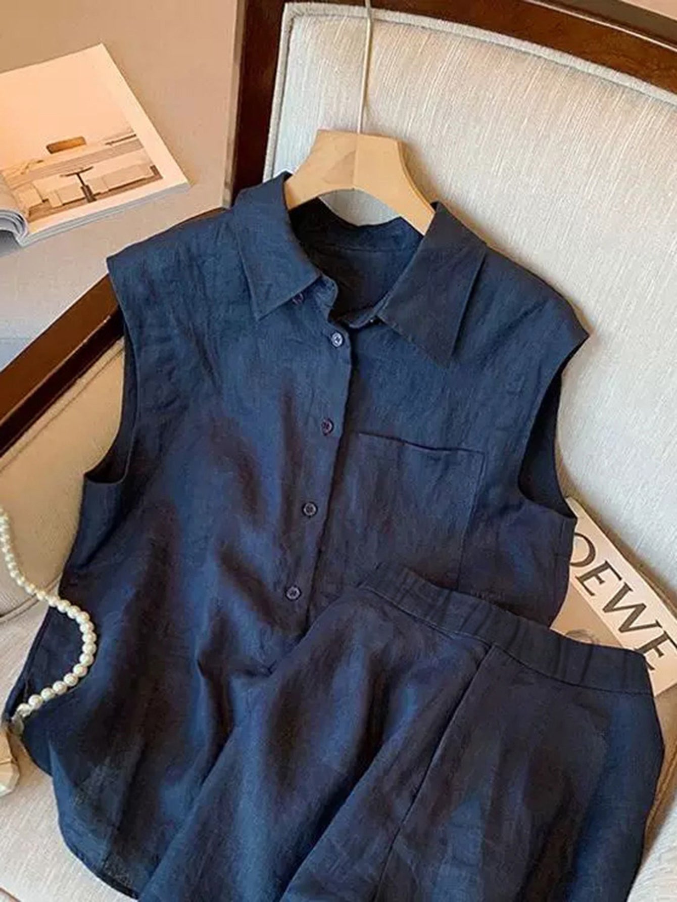 Sleeveless Linen Tailored Shorts Set