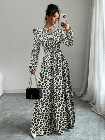Leopard Print Ruffled Maxi Dress