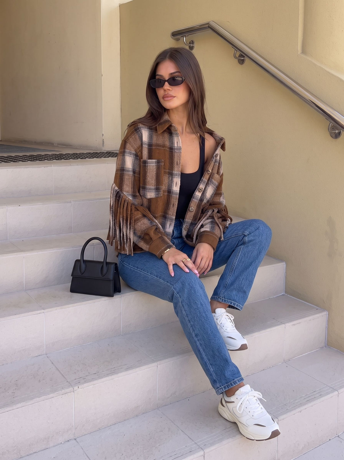 Fringed Plaid Button Down Shirt