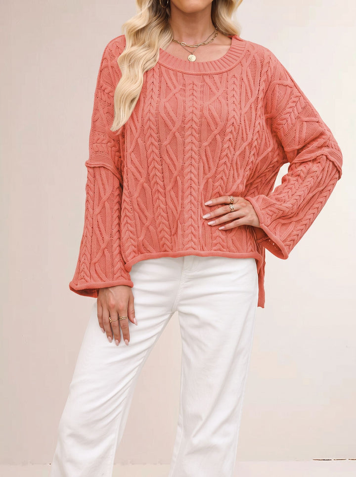 Oversized Cable Knit Bell Sleeve Sweater