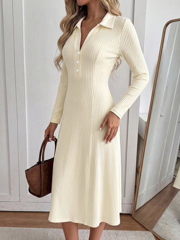 Ribbed Polo Neck Midi Dress