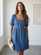 Square Neck Button Denim Dress