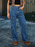 High Waisted Utility Cargo Jeans