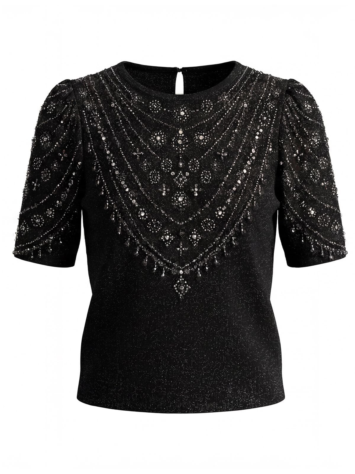 Embellished Shimmer Puff Sleeve Sweater