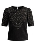 Embellished Shimmer Puff Sleeve Sweater