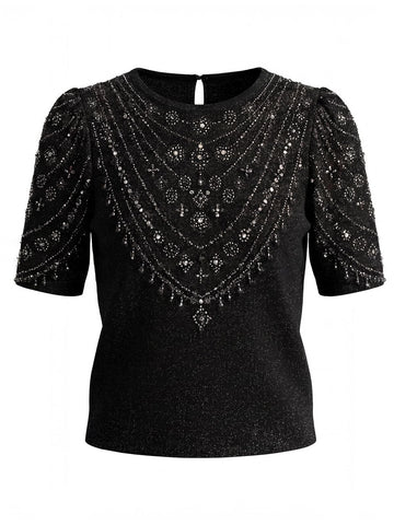 Embellished Shimmer Puff Sleeve Sweater