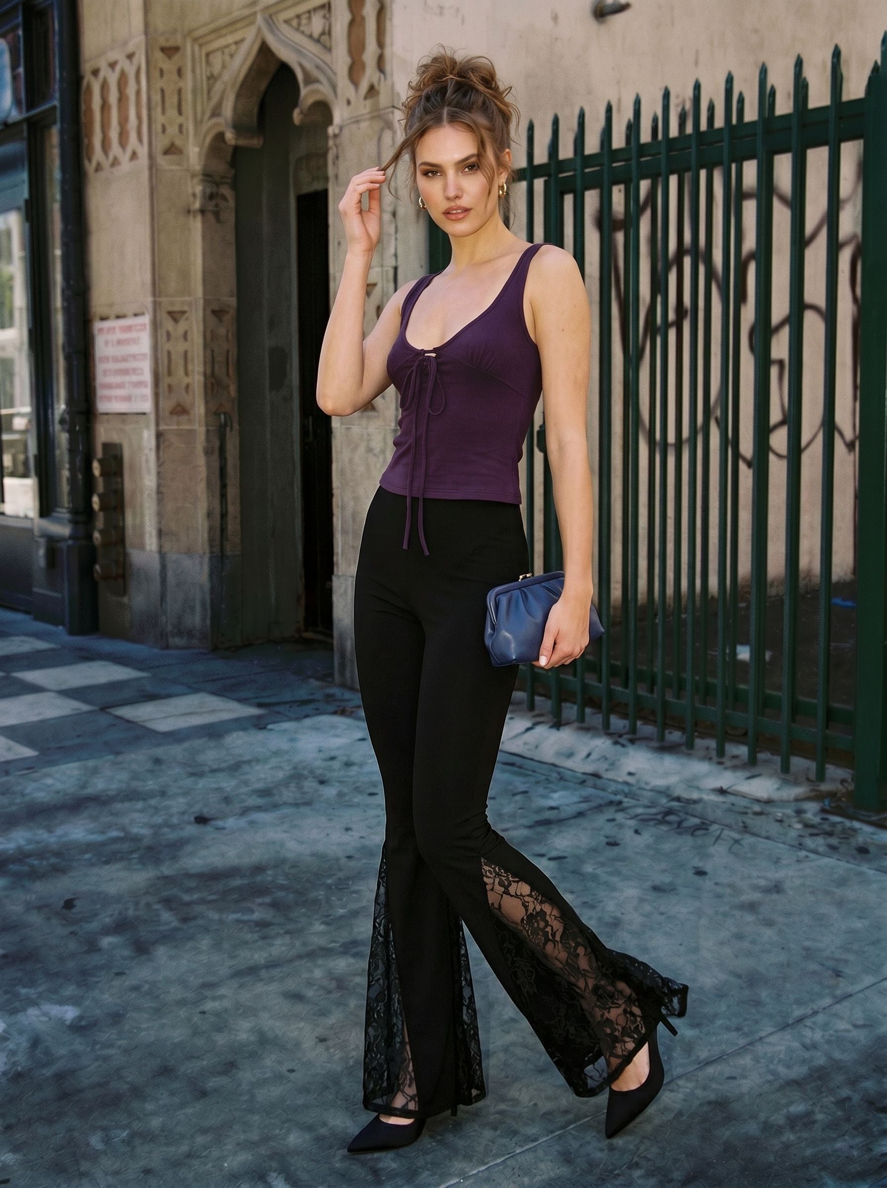 Flare Leg Lace Trim Pants