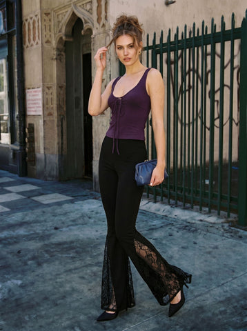 Flare Leg Lace Trim Pants
