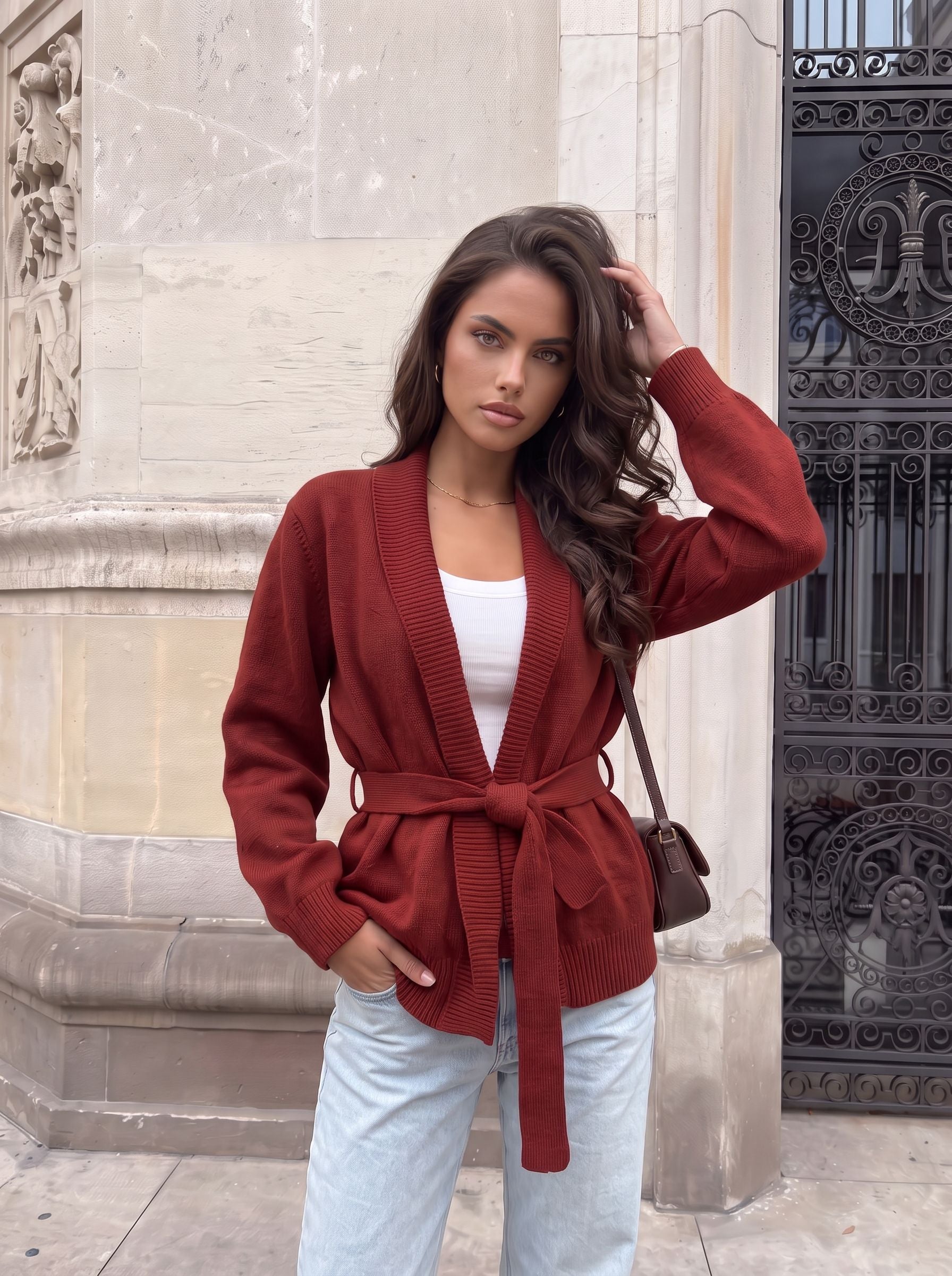Cozy Belted Shawl Collar Cardigan