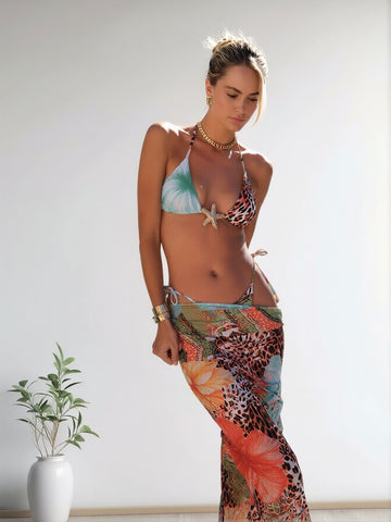 Tropical Leopard Print Bikini Three Piece Set