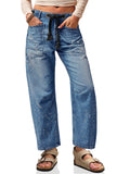 Distressed Drawstring Waist Boyfriend Jeans