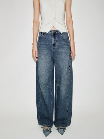 Urban Revivo Barrel Leg Jeans-Blue