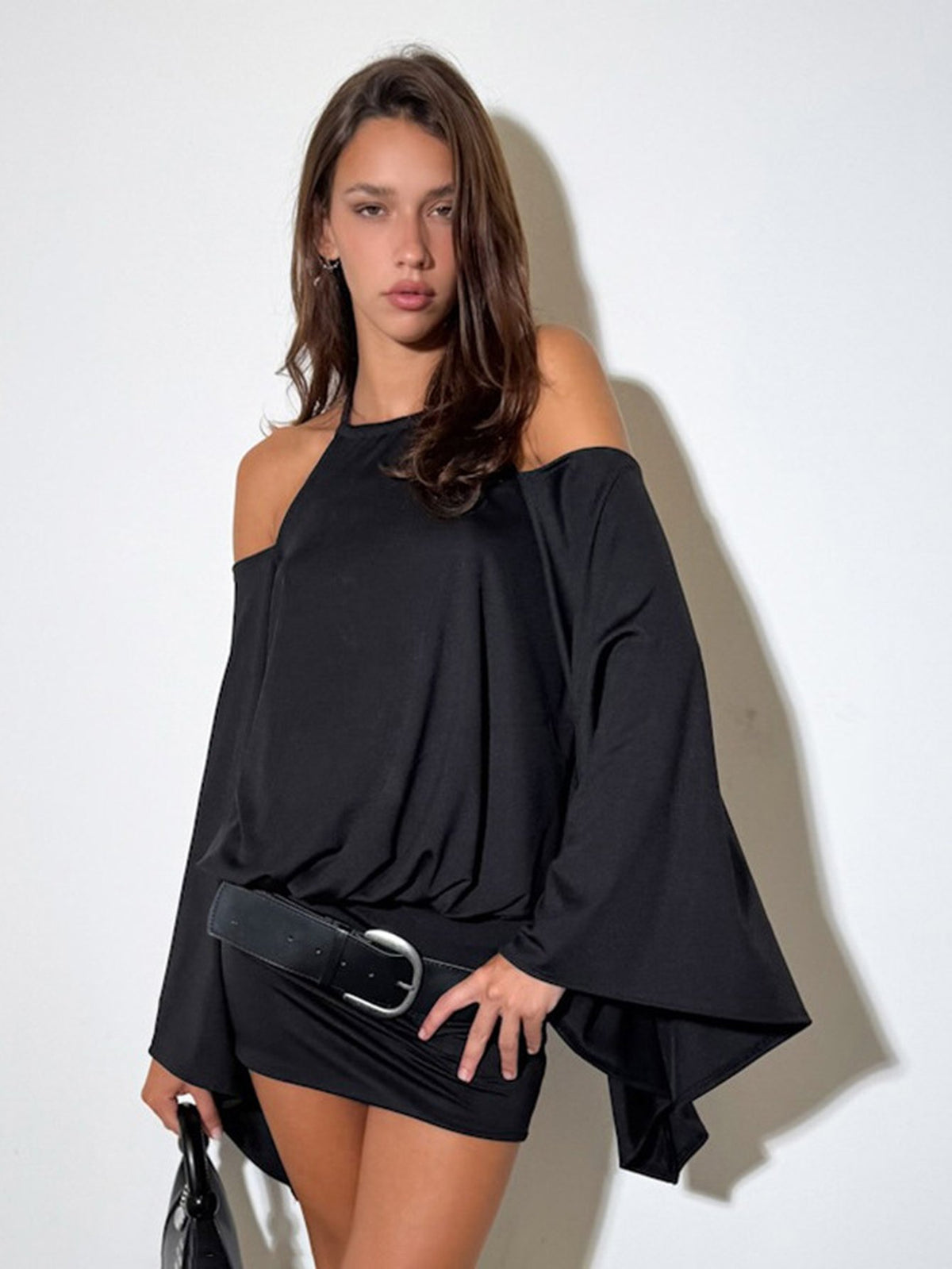 Cold Shoulder Bell Sleeve Mini Dress