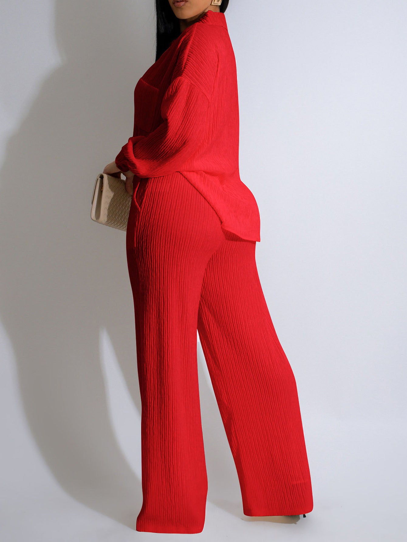 Elegant Pleated Button Down Pant Set
