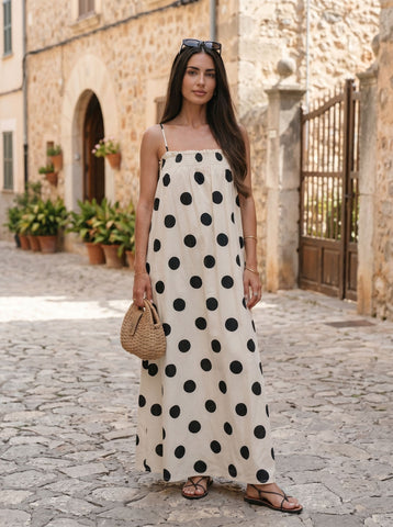Smocked Polka Dot Maxi Dress