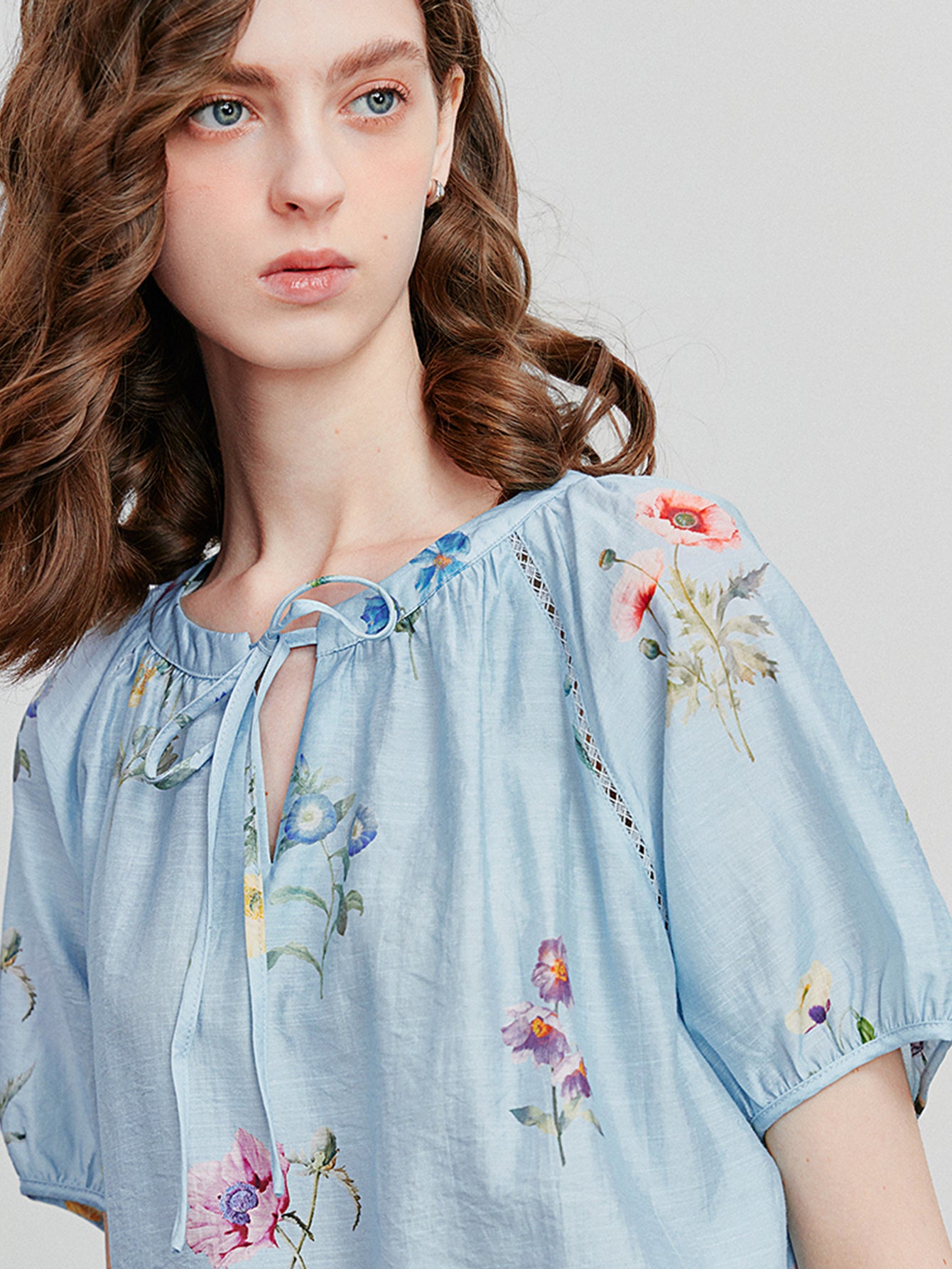 TOYOUTH Short Sleeve Floral Print Romantic Blouse