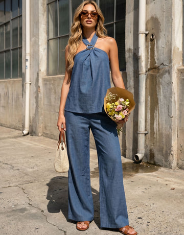Halter Neck Wide Leg Pant Set