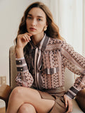 Elegant Geometric Print Tie Neck Shirt