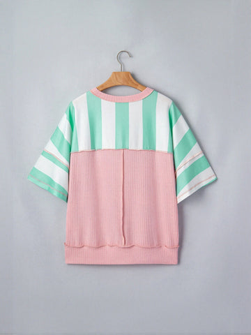 Oversized Striped Contrast Trim T Shirt