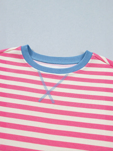 Casual Striped Contrast Trim T Shirt