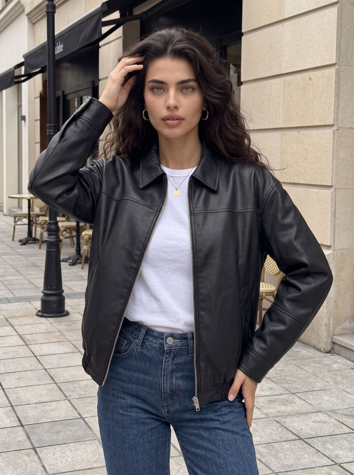 Oversized Vintage Style Faux Leather Jacket