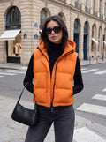 Cropped Hooded Puffer Vest Orange